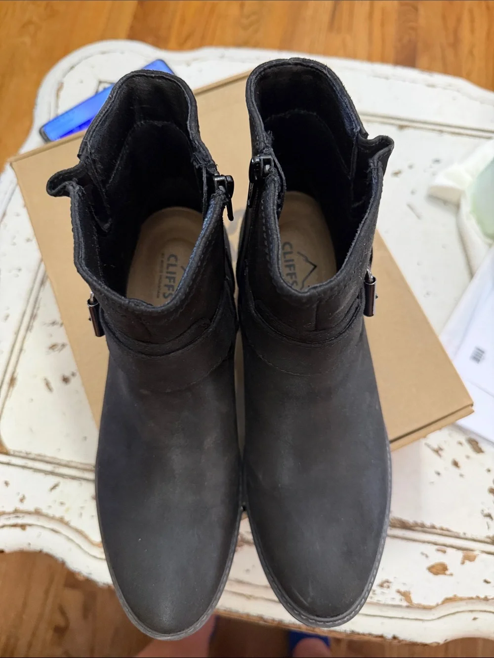 Cliffs by WHITE MOUNTAIN Black Faux-Leather Buckle Ankle Booties